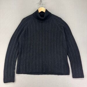Alpaca 111 Cable Knit Sweater Womens L Black Alpaca Silk Turtleneck Long Sleeve